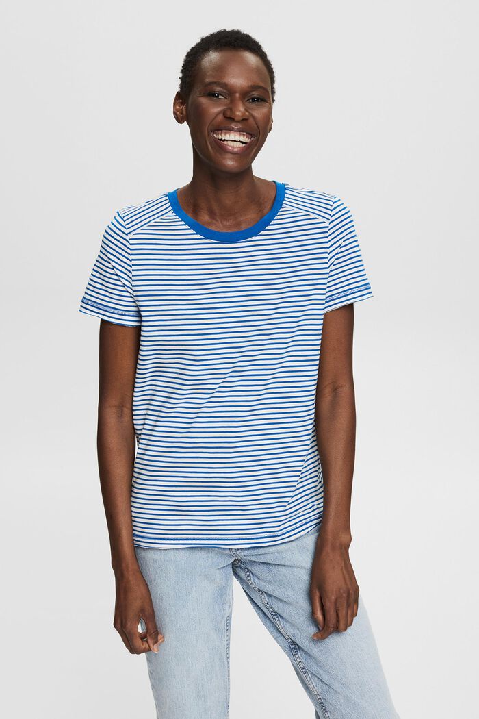 T-shirt rayé en coton, BLUE, detail image number 0