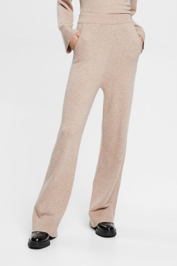 Pantalon taille haute en maille de laine mélangée, LIGHT TAUPE, detail image number 0