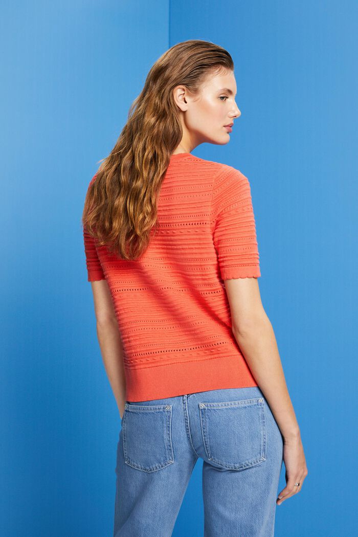 Pull-over à manches courtes, 100 % coton, CORAL ORANGE, detail image number 3