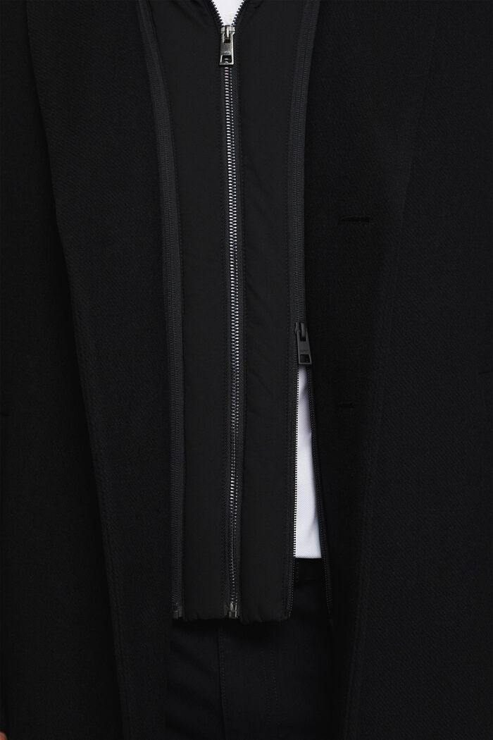 Manteau à capuche amovible en laine mélangée, BLACK, detail image number 4