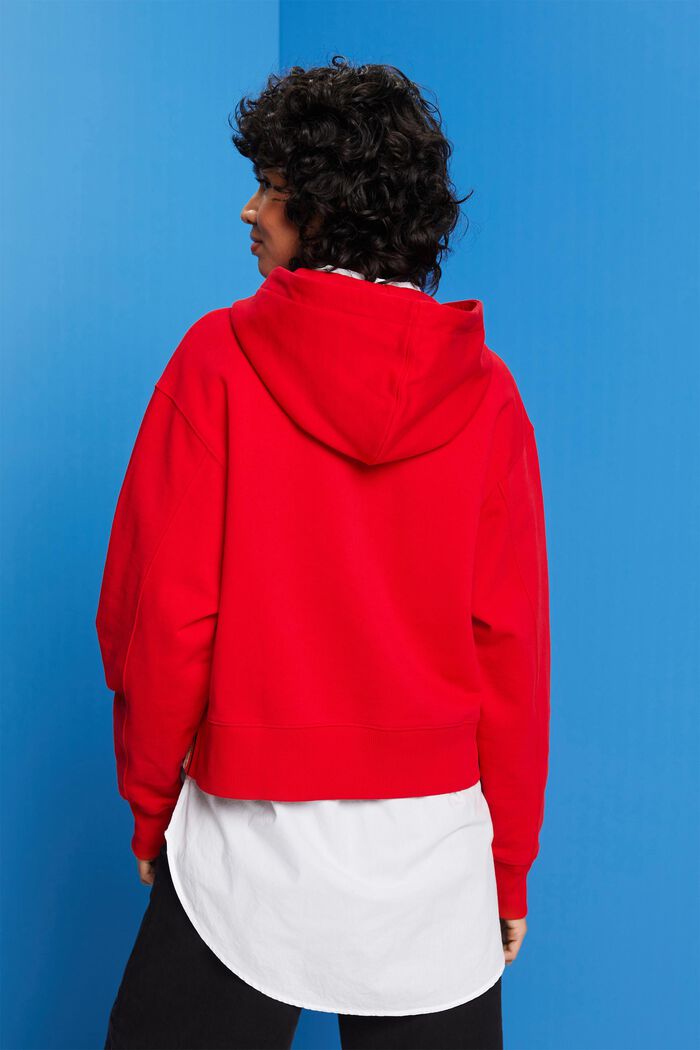 Sweat à capuche court, 100 % coton, RED, detail image number 3