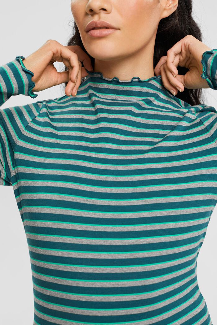 T-shirt à manches longues et aspect rayé, DARK TEAL GREEN, detail image number 2