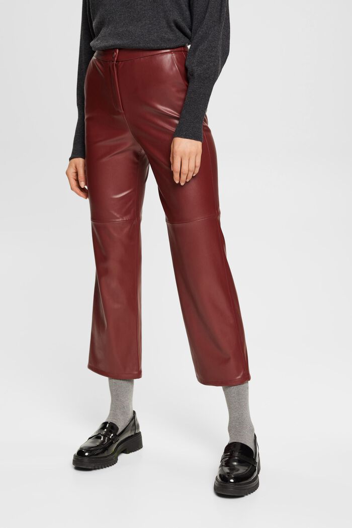 Pantalon en similicuir à la coupe raccourcie, BORDEAUX RED, detail image number 1