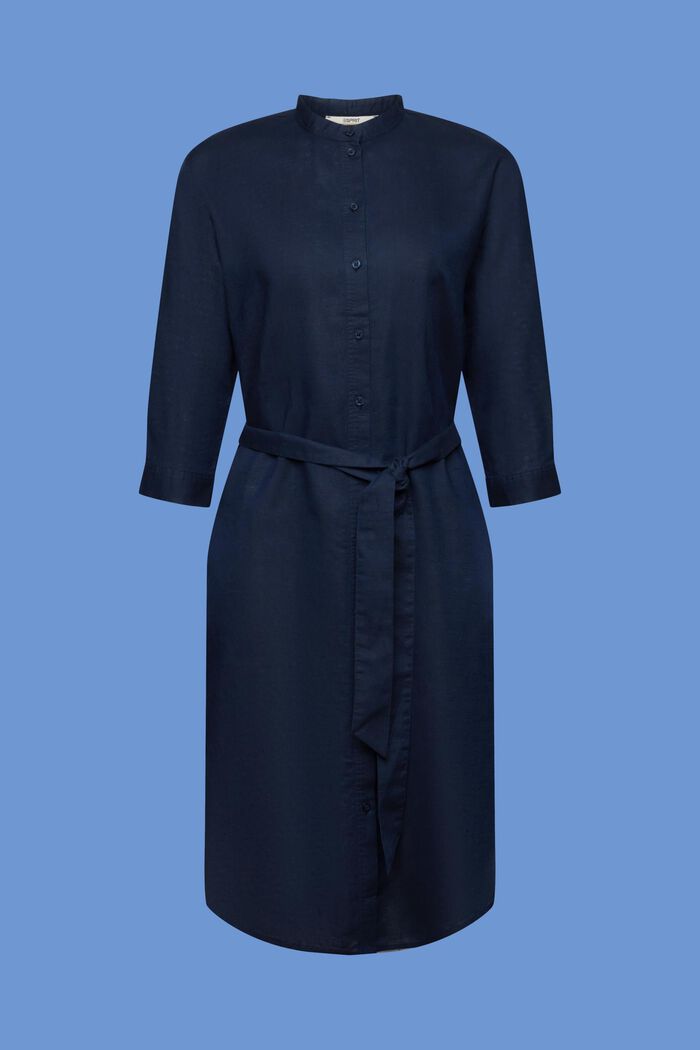 Robe-chemise à ceinture en mélange de lin et de coton, NAVY, detail image number 6