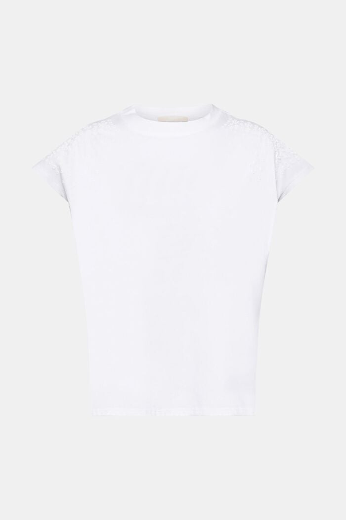 T-shirt sans manches en coton agrémenté de fleurs ornementées, WHITE, detail image number 6