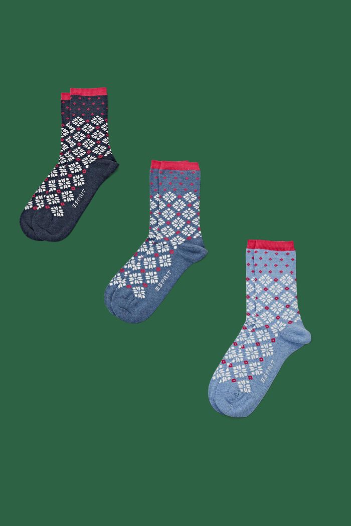 Lot de 3 paires de chaussettes en maille épaisse de style norvégien, NAVY/LIGHT BLUE, detail image number 0