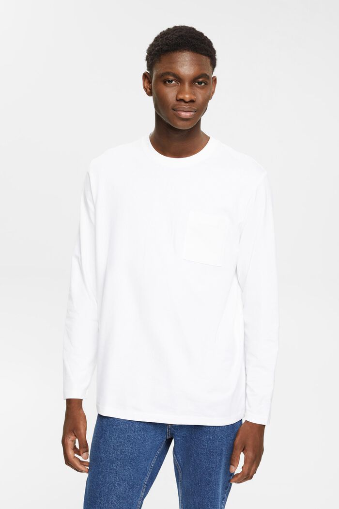 T-shirt à manches longues en jersey, 100 % coton, WHITE, detail image number 1