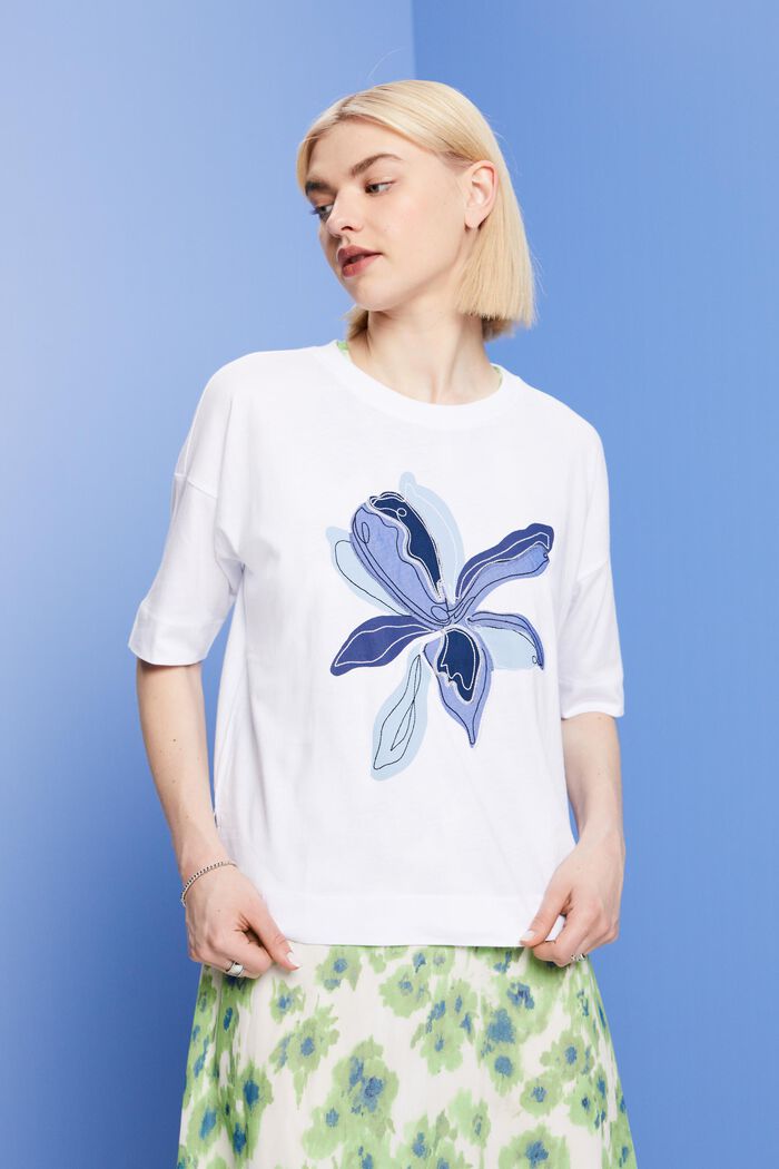 T-shirt oversize à imprimé, TENCEL™, WHITE, detail image number 0