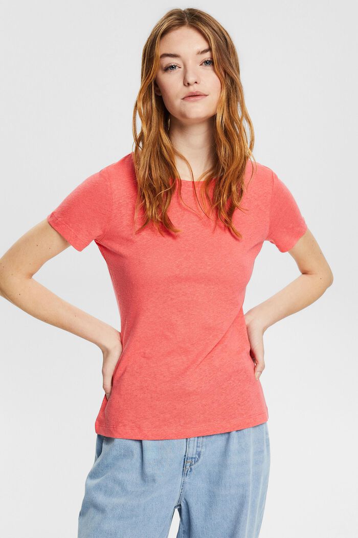 À teneur en lin : le t-shirt unicolore, CORAL RED, detail image number 0