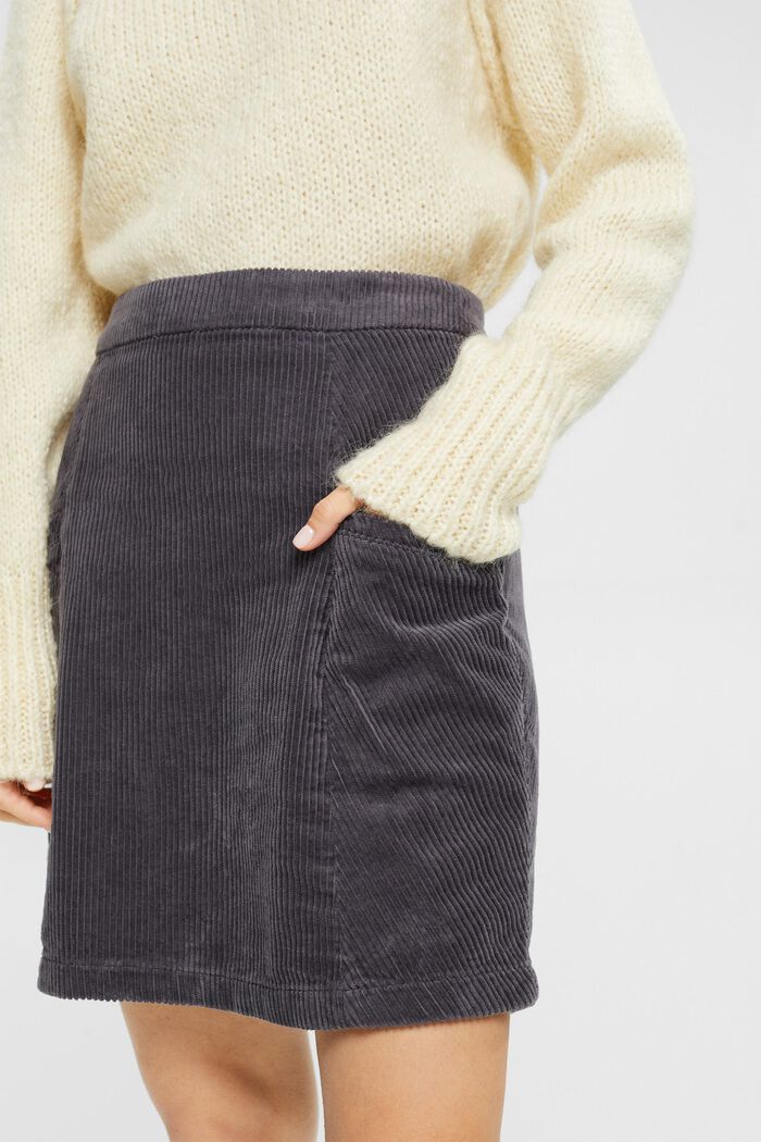 Mini-jupe en velours côtelé, 100 % coton, ANTHRACITE, detail image number 3