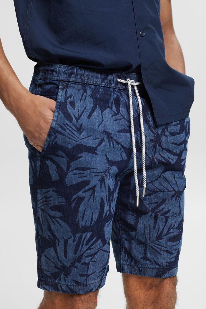 Short en jean à imprimé tropical, BLUE MEDIUM WASHED, overview
