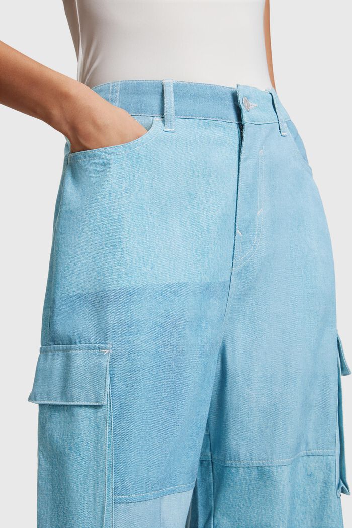 Pantalon cargo à taille haute orné d’un imprimé Denim Not Denim, BLUE MEDIUM WASHED, detail image number 1
