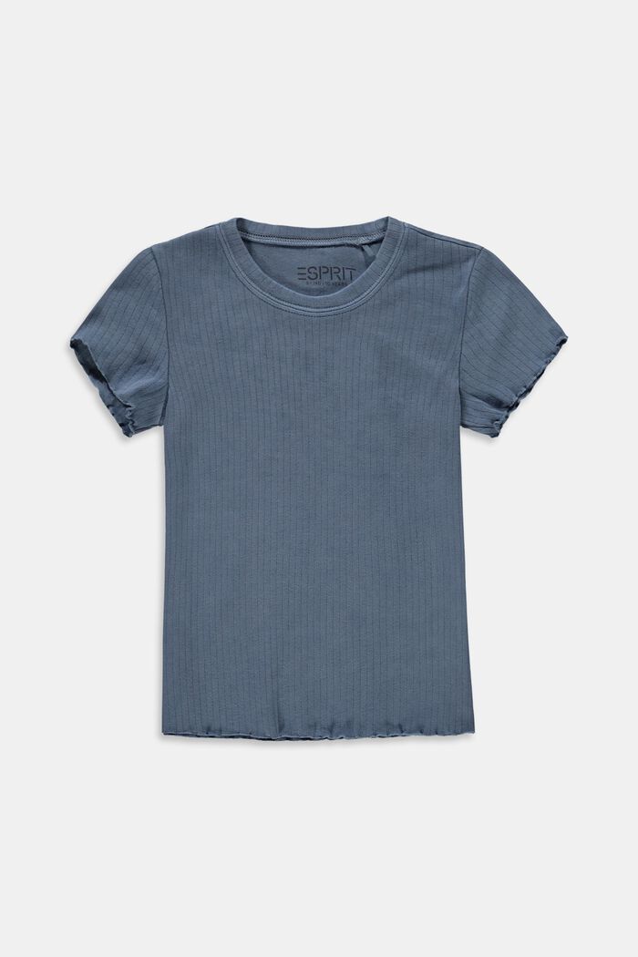 T-shirt côtelé à fronces, 100 % coton, BLUE MEDIUM WASHED, detail image number 0