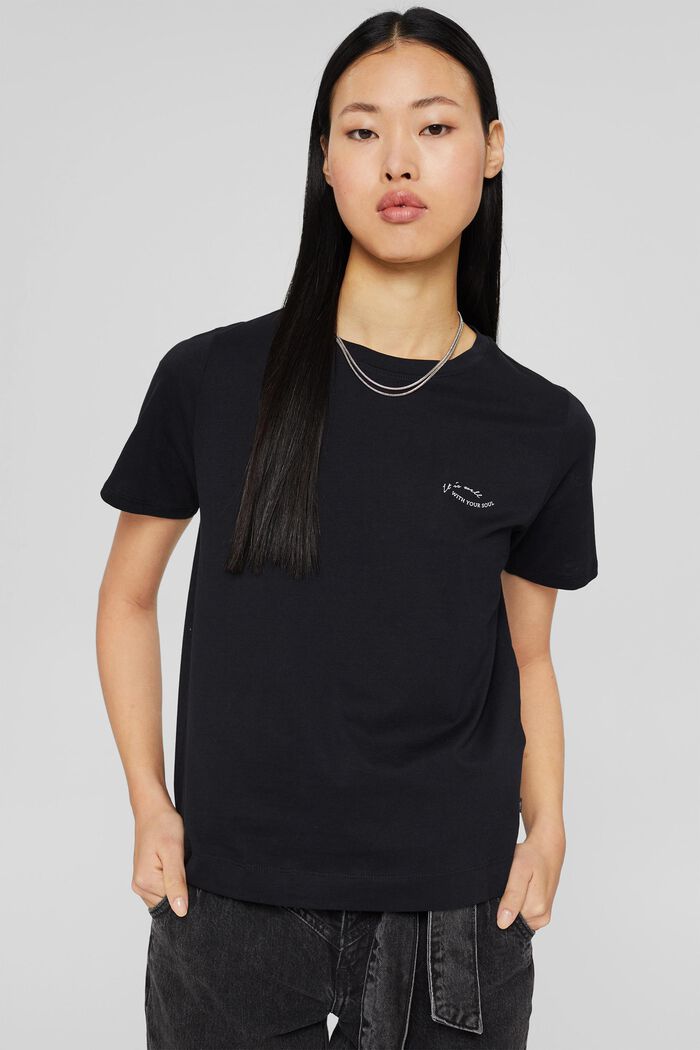 T-shirt animé d’un petit imprimé, coton biologique, BLACK, detail image number 0
