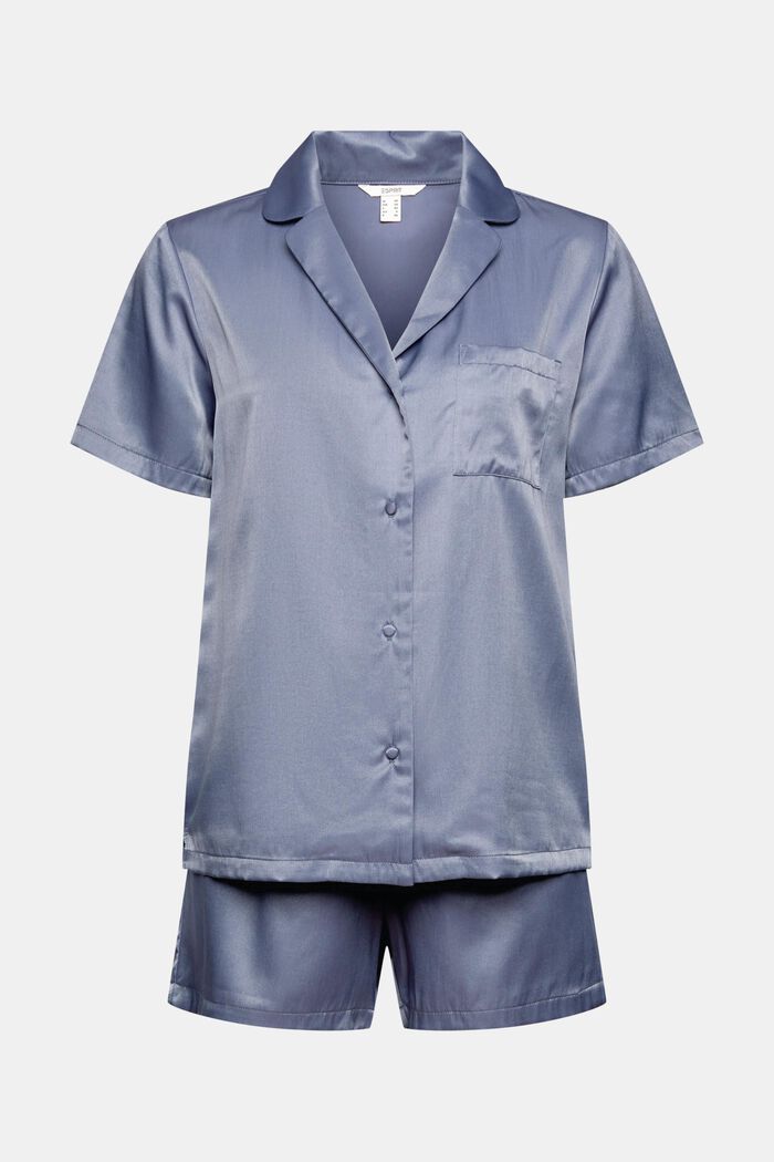 Pyjama en satin à teneur en LENZING™ ECOVERO™, GREY BLUE, overview