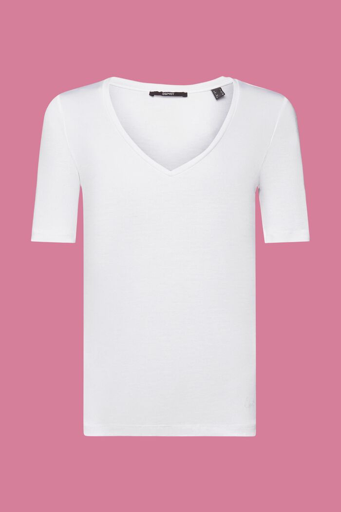 T-shirt à encolure en V, TENCEL™, WHITE, detail image number 6