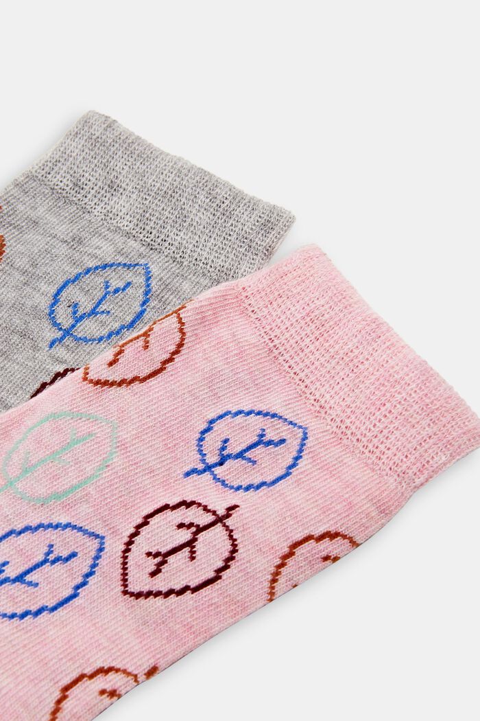 Chaussettes à motif feuilles pour enfants, PINK/GREY, detail image number 1