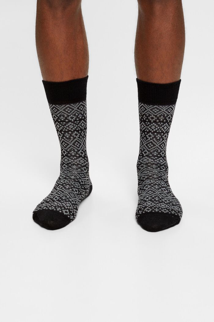 Lot de 2 paires de chaussettes en laine mélangée ornées d’un motif norvégien, BLACK, detail image number 2