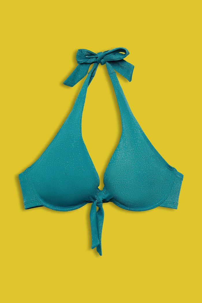 Haut de bikini dos-nu brillant pour bonnets de grande taille, TEAL BLUE, detail image number 1