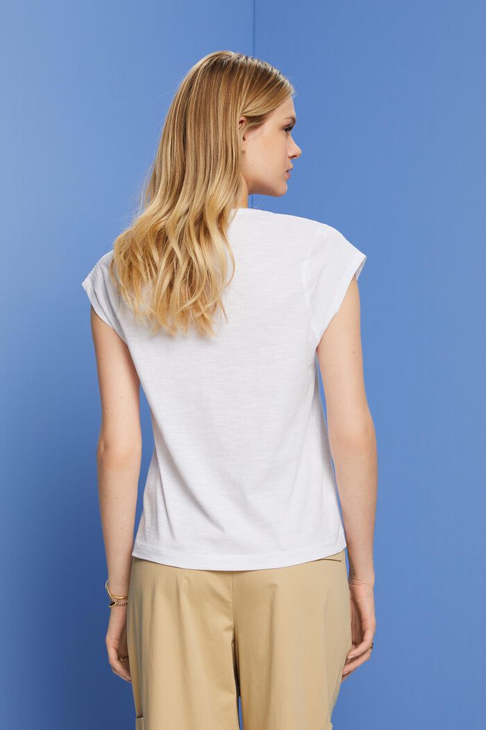 T-shirt à encolure en V, 100 % coton, WHITE, detail image number 3