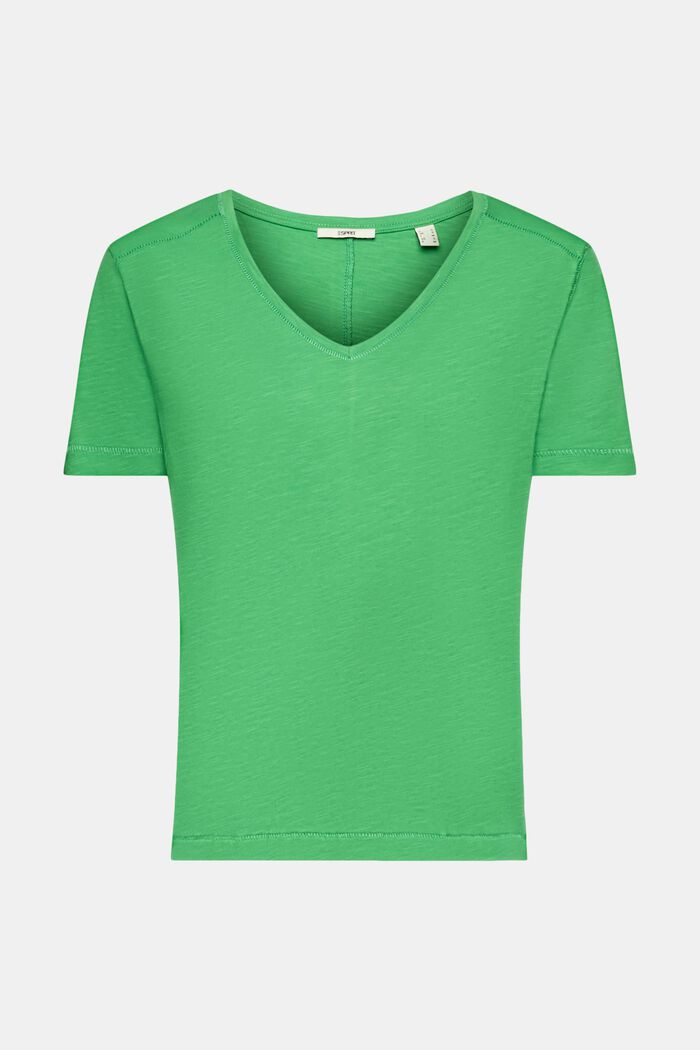 T-shirt en coton à encolure en V et points fantaisie, GREEN, detail image number 6
