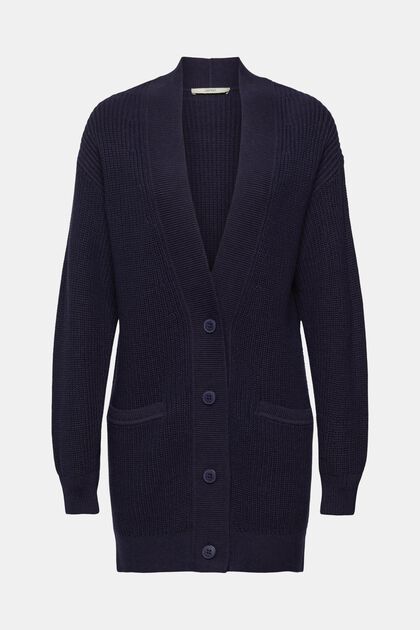 Long cardigan en maille, NAVY, overview