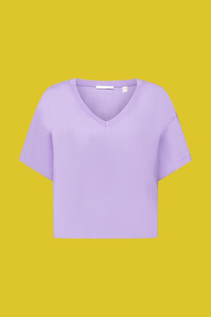 T-shirt en coton à encolure en V, PURPLE, overview