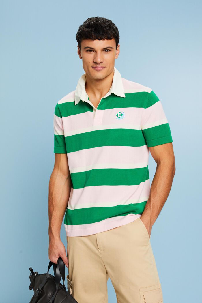 Polo en coton à rayures et logo, GREEN, detail image number 0