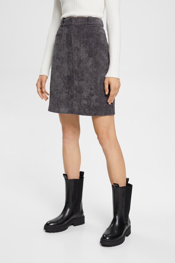 Mini-jupe en velours côtelé, ANTHRACITE, detail image number 0