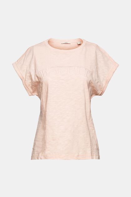 T-shirt à logo brodé, 100 % coton, NUDE, overview