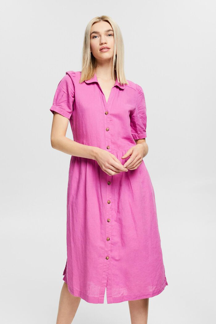 En lin mélangé : robe de longueur midi, PINK FUCHSIA, detail image number 0
