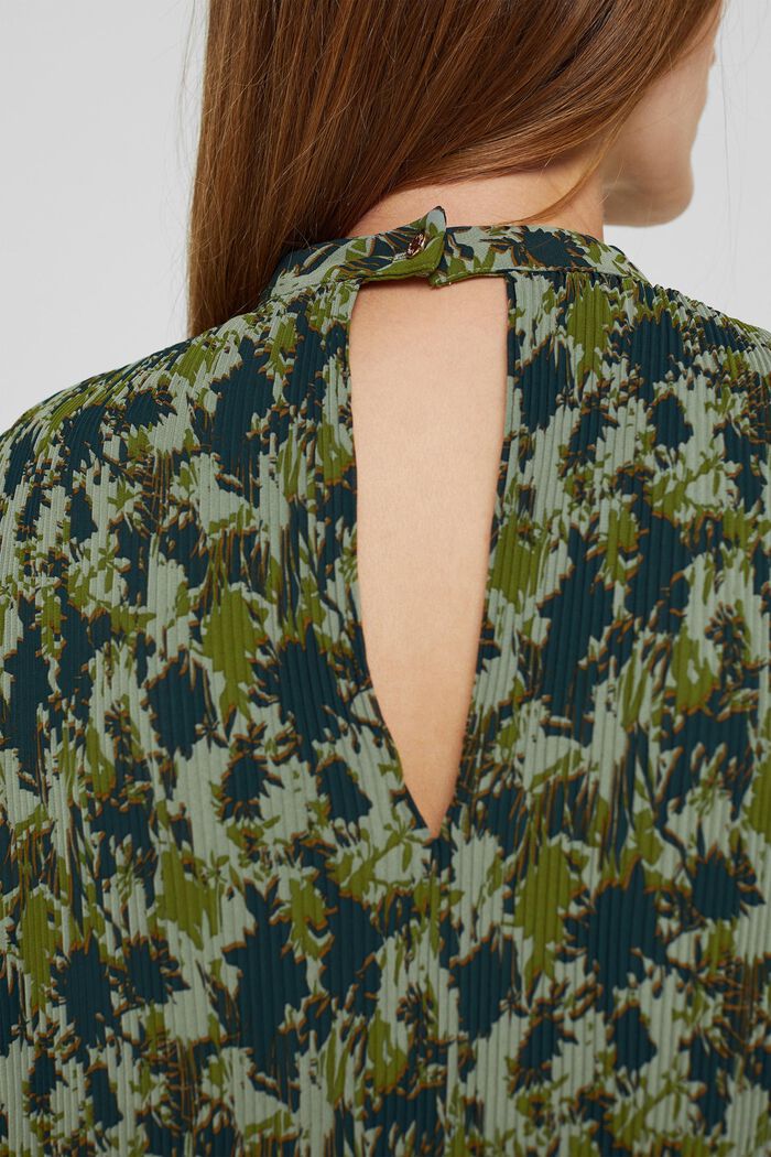 En matière recyclée : la robe plissée à imprimé, DUSTY GREEN, detail image number 3