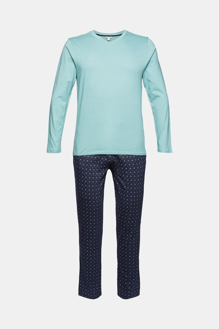 Pyjama à imprimé à pois, 100 % coton, TEAL GREEN, overview