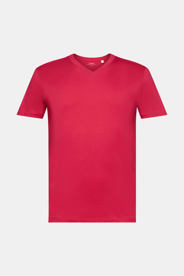 T-shirt en coton à encolure en V de coupe Slim Fit, DARK PINK, detail image number 5