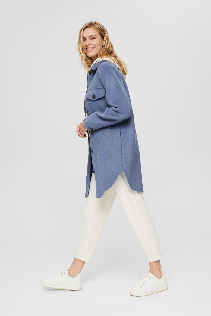Veste de style chemise en laine mélangée, GREY BLUE, detail image number 1