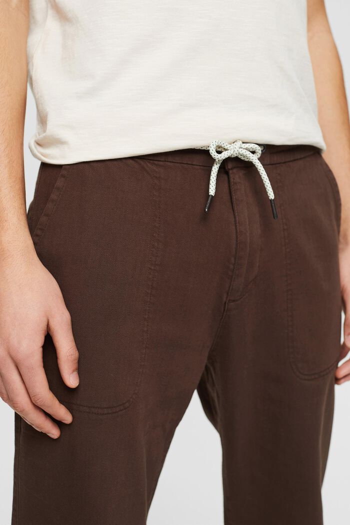 À teneur en lin : le pantalon à cordon de serrage à la taille, BROWN, detail image number 2