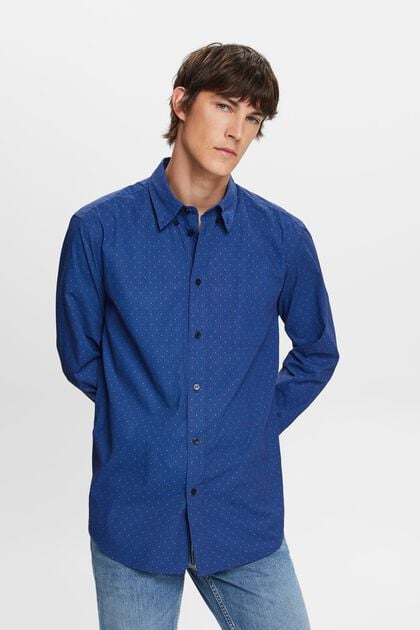Chemise à col boutonné et motif, 100 % coton