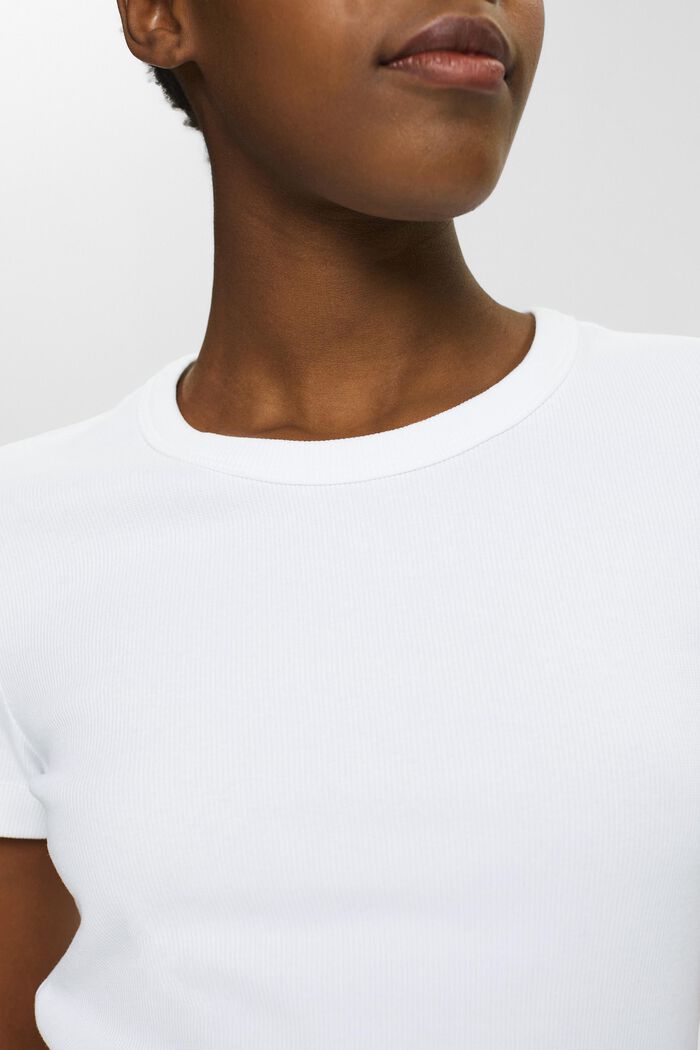 T-shirt à encolure ronde côtelée, WHITE, detail image number 2