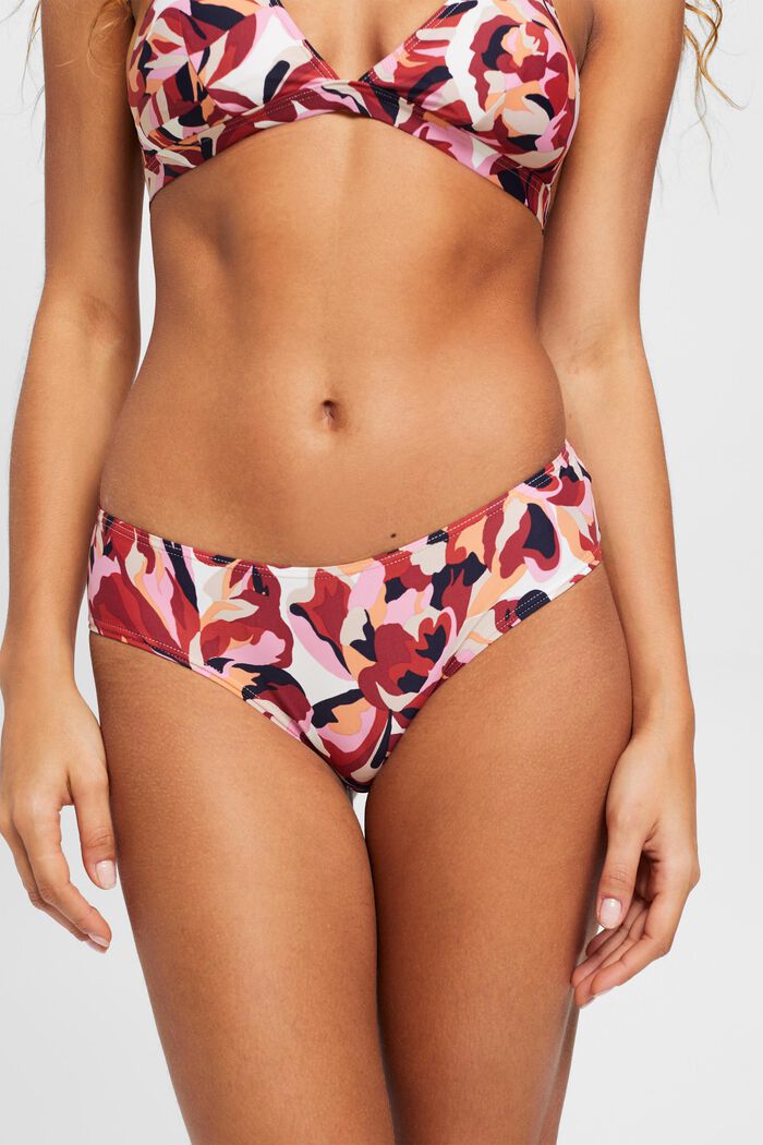 Bas de bikini taille basse à imprimé à fleurs, DARK RED, detail image number 0