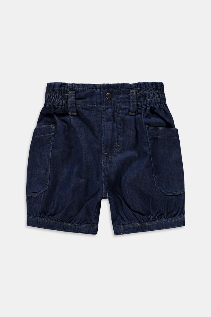 Short en jean à taille élastique, 100 % coton, BLUE MEDIUM WASHED, detail image number 0