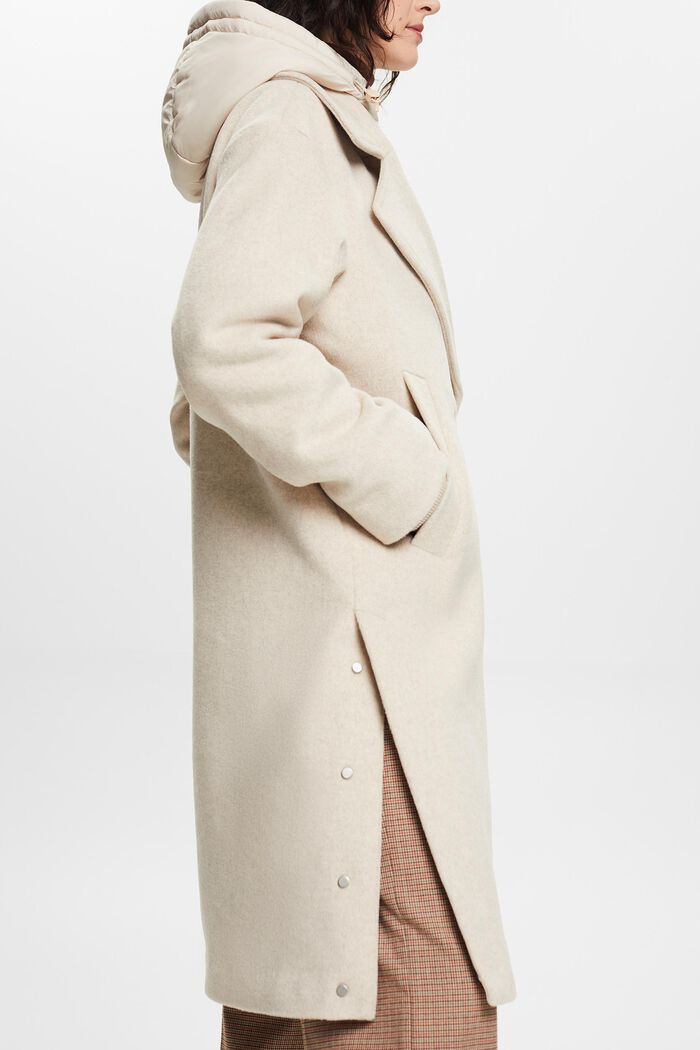 Manteau rembourré en laine mélangée, à capuche amovible, ICE, detail image number 4