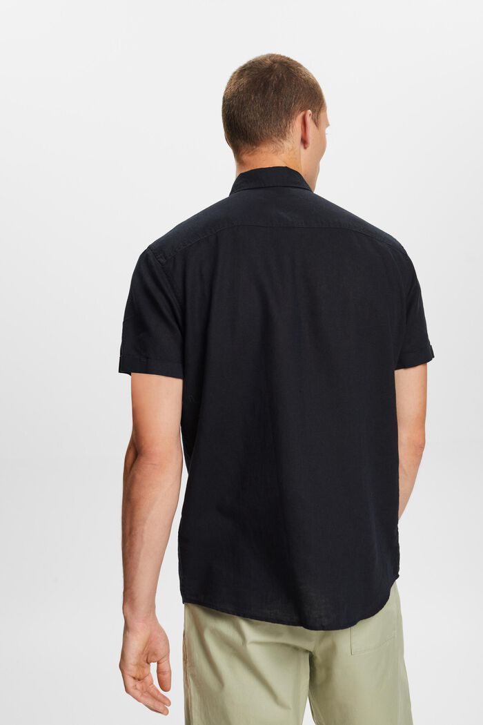 T-shirt à manches courtes en mélange de lin et de coton, BLACK, detail image number 3