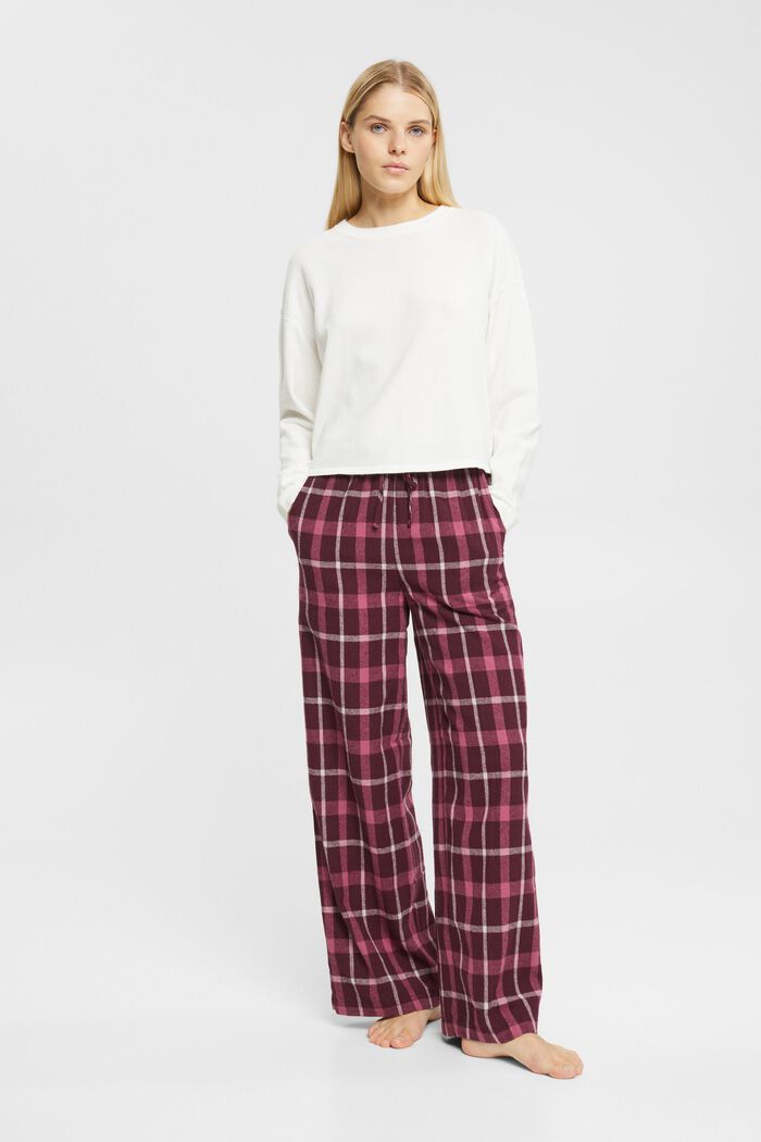Pantalon de pyjama à carreaux en flanelle de coton, BORDEAUX RED, detail image number 1