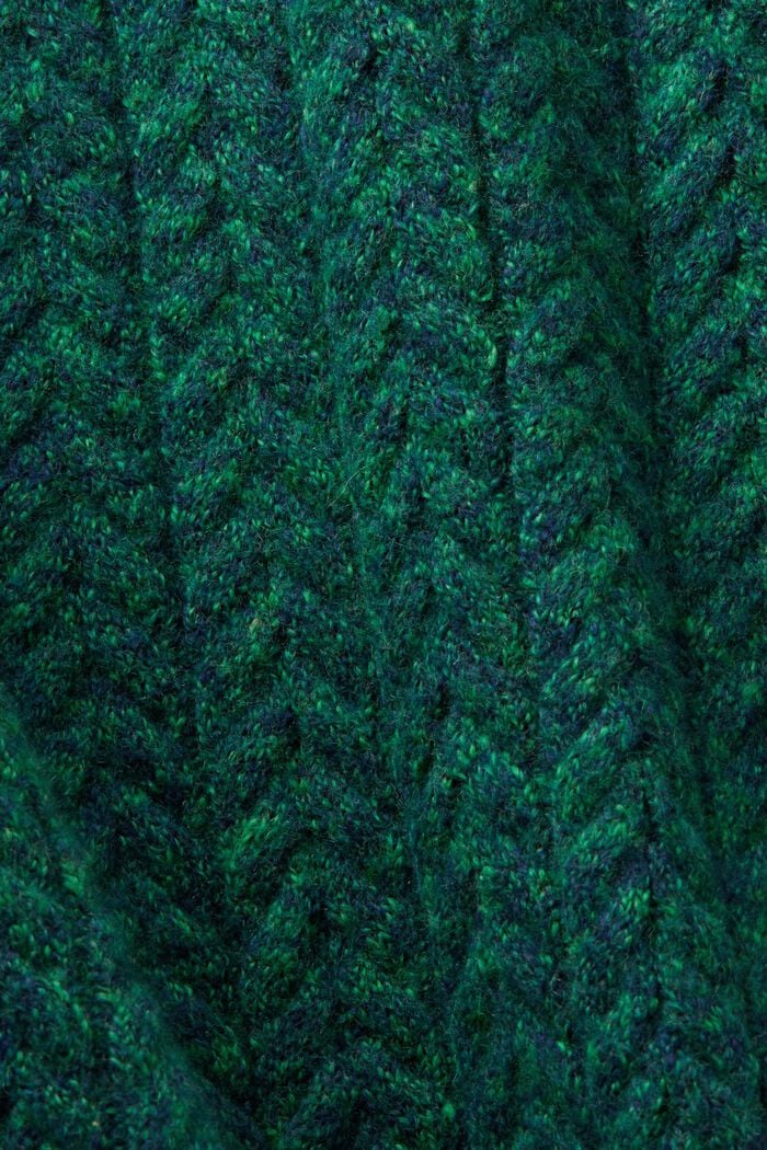 Pull chiné à col ras du cou en maille torsadée, GREEN, detail image number 5
