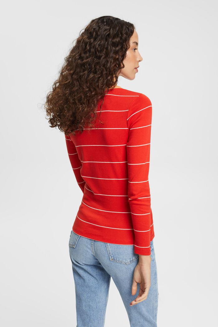T-shirt rayé à manches longues, coton bio, RED, detail image number 3