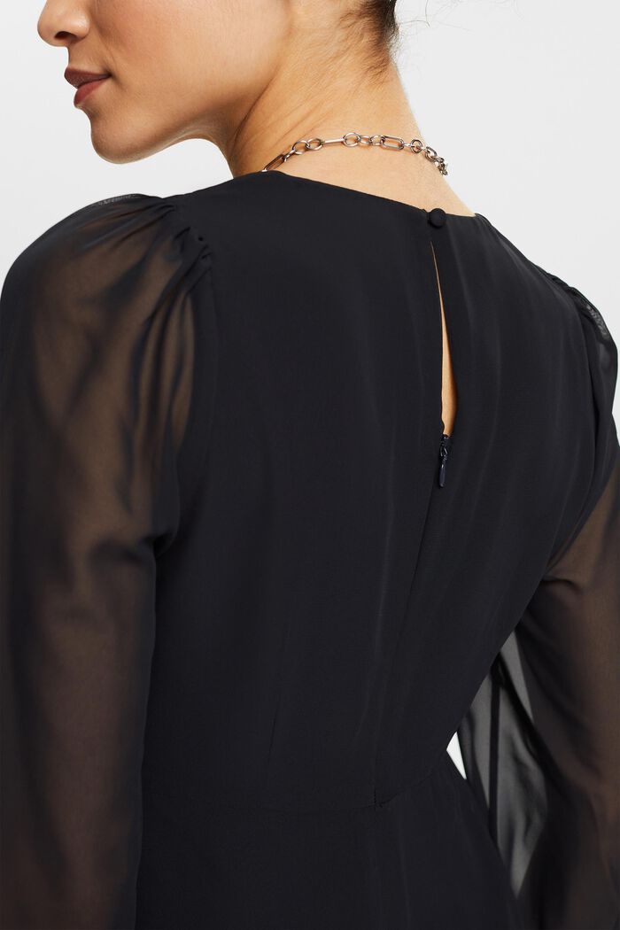 Mini-robe en mousseline à encolure en V, BLACK, detail image number 3