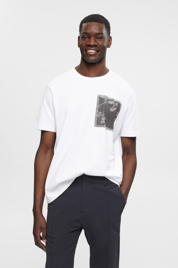 T-shirt en coton à imprimé sur la poitrine, WHITE, detail image number 0