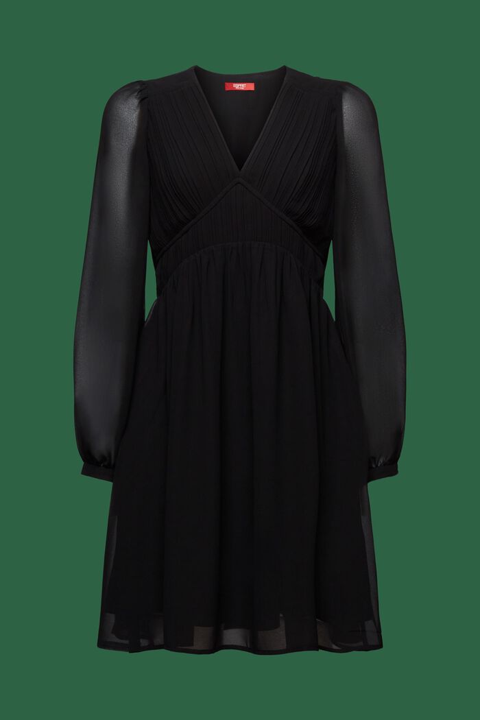 Mini-robe en mousseline à encolure en V, BLACK, detail image number 5
