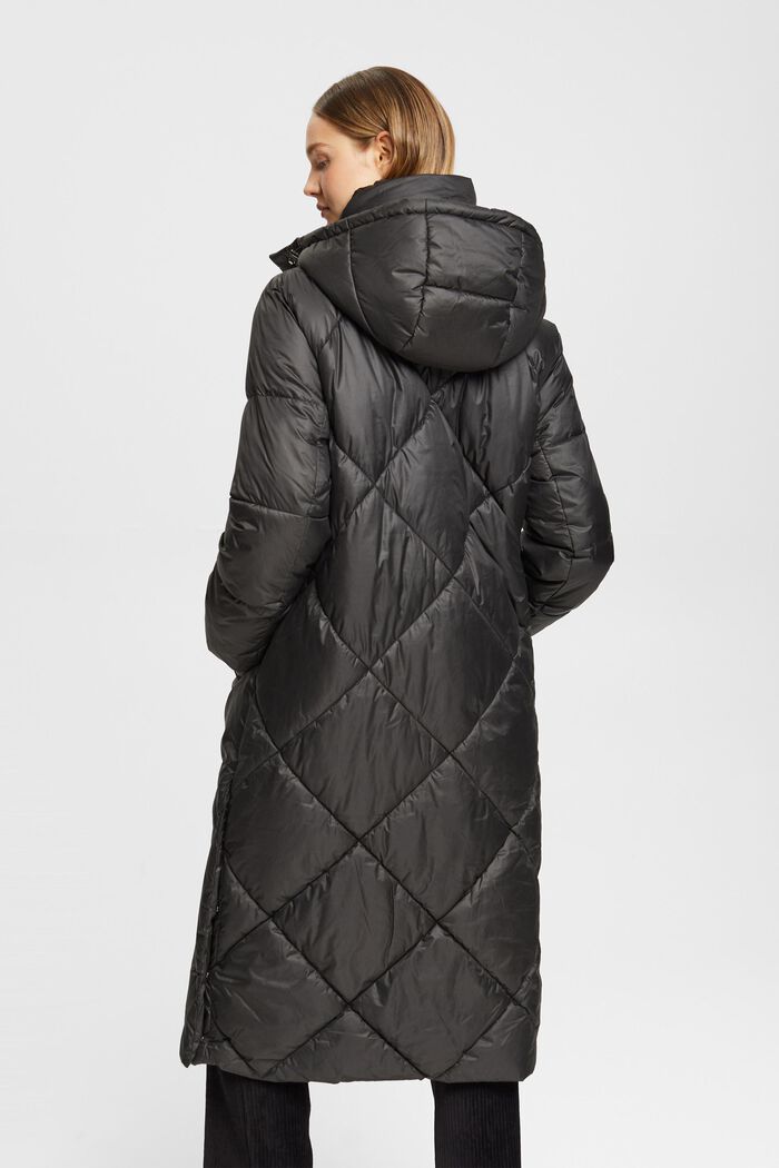 Long manteau matelassé à losanges, BLACK, detail image number 3