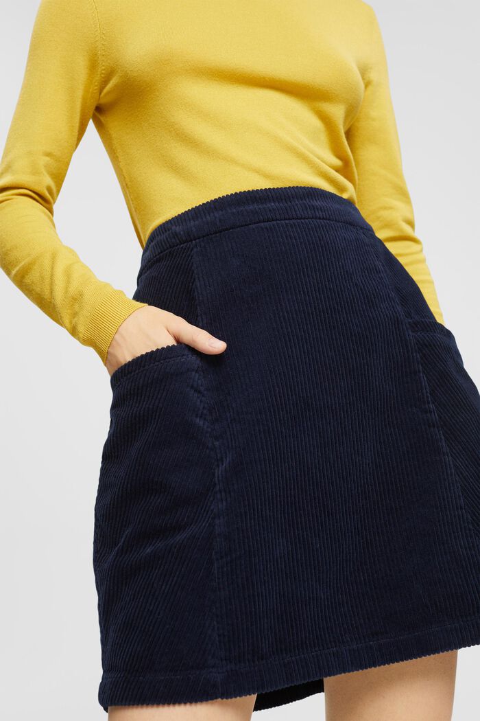 Mini-jupe en velours côtelé, 100 % coton, NAVY, detail image number 4